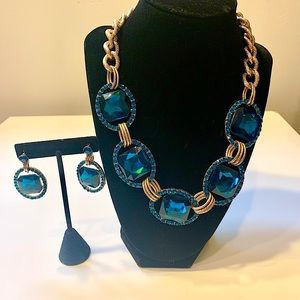 Teal Faux Gemstone Necklace and earring set